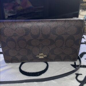 Coach Anna Fildover Crossbody Signature Canvas Dark Brown Crossbody Bag 8”L x 5”